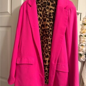 JODIFL Hot Pink Blazer with Leopard Print Lining